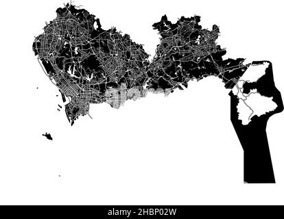 Shenzhen, Chine, carte vectorielle haute résolution avec frontières de la ville et chemins modifiables.La carte de la ville a été tracée avec des zones blanches et des lignes pour les routes principales Illustration de Vecteur