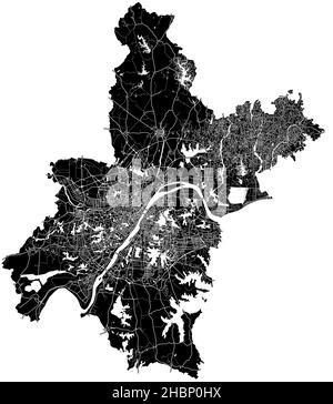 Wuhan, Chine, carte vectorielle haute résolution avec frontières de la ville et chemins modifiables.La carte de la ville a été dessinée avec des zones blanches et des lignes pour les routes principales, s Illustration de Vecteur