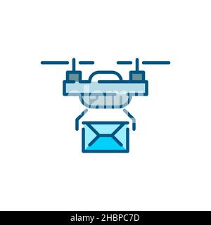 Envoi d'une lettre par un drone.Avion automatique sans pilote utilisé pour le transport de marchandises.Pixel Perfect, icône colorée de contour modifiable Illustration de Vecteur