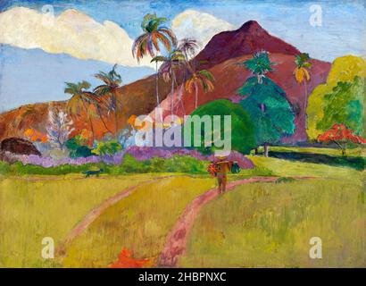 Paysage tahitien (1891) célèbre peinture Paul Gauguin. Banque D'Images