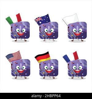 Purple gommeux Candy I personnage de dessin animé apporter les drapeaux de divers pays.Illustration vectorielle Illustration de Vecteur