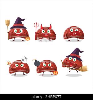 Émoticônes d'expression d'Halloween avec personnage de dessin animé de bonbons gélifiés rouges courbes.Illustration vectorielle Illustration de Vecteur