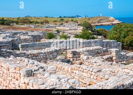 Ruines de pierre et fouilles de l'ancienne ville de Khersones en Crimée Banque D'Images