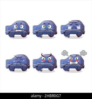 Blue car gommous bonbon personnage de dessin animé avec diverses expressions de colère.Illustration vectorielle Illustration de Vecteur