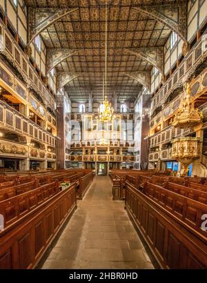 Terminée en 1655 et classée au patrimoine mondial de l'UNESCO, l'église de la paix de Jawor est un chef-d'œuvre en bois.Ici en particulier les intérieurs Banque D'Images