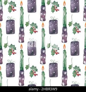 Motif de Noël sans couture avec gnomes et arbres de Noël éléments d'aquarelle mignons dans le style scandinave.Illustration modifiable enfants d'hiver arrière Banque D'Images