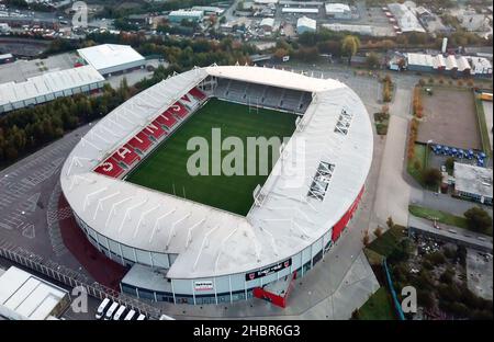 ST HELENS, ROYAUME-UNI - 26 janvier 2021 : vue aérienne du stade de rugby St Helens Saints.Royaume-Uni. Banque D'Images