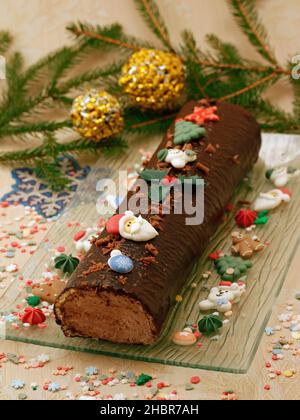 Coffre de Noël.Buche Noel. Banque D'Images