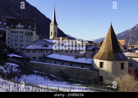 Vue imprenable sur la vieille ville de Chur dans les Alpes suisses.Canton des Grisons (Grisons), S witzerland. Banque D'Images