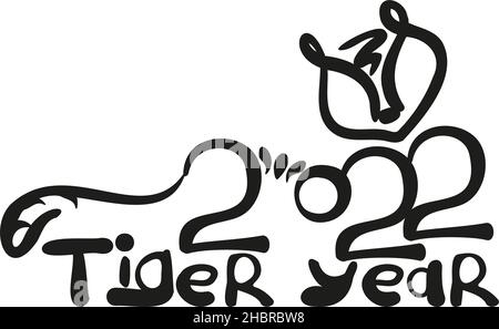 tigre de chiffres 2022 en style main.Symbole du zodiaque lunaire de l'année du tigre.Logo de Noël chinois du nouvel an 2022 Illustration de Vecteur