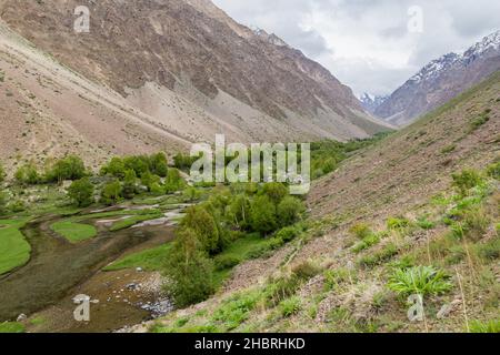 Jisev Jizev ou la vallée de Jizeu dans les montagnes de Pamir, Tadjikistan Banque D'Images