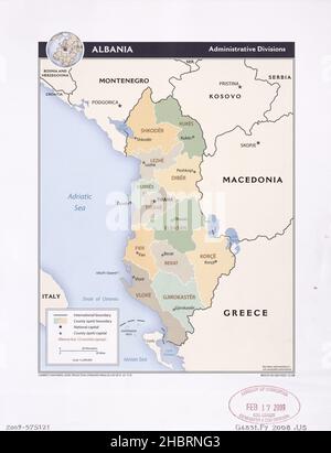 Albanie carte des divisions administratives ca.2008 Banque D'Images