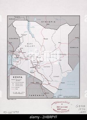 Carte du Kenya ca.1970 Banque D'Images