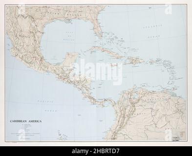 Carte de l'Amérique des Caraïbes qui montre le sud des États-Unis, le Mexique, l'Amérique centrale, les Antilles et le nord de l'Amérique du Sud ca.1976 Banque D'Images