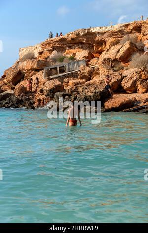 Plage de Cala Saona, Balearia Islands, Formentera, Espagne Banque D'Images