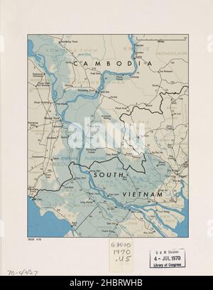 Carte du Cambodge et du Vietnam du Sud ca.1970 Banque D'Images