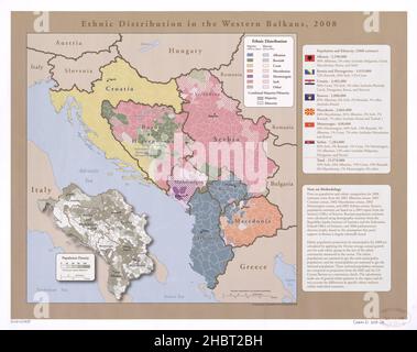 Répartition ethnique dans les Balkans occidentaux carte qui couvre les anciennes républiques yougoslaves moins la Slovénie mais y compris l'Albanie ca.2008 Banque D'Images