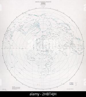 Carte de projection équidistante azimutale centrée sur Athènes Grèce ca.1970 Banque D'Images