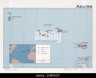 1975 carte des Açores Banque D'Images