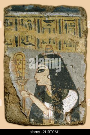 Egyptien - peinture murale - femme tenant un Sistrum Banque D'Images