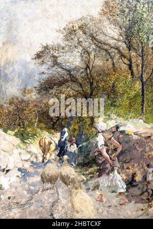 Bianchi Mosè - Collection privée - Ritorno dal pascolo- date inconnue - olio su cartone 50 x 34,5 cm - Banque D'Images