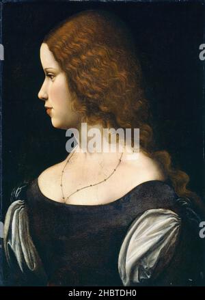 Disciple - Portrait d'une jeune dame - 1500C.- huile sur bois trasferito su faesite 47,3 x 34,3 cm - Da Vinci Leonardo Banque D'Images