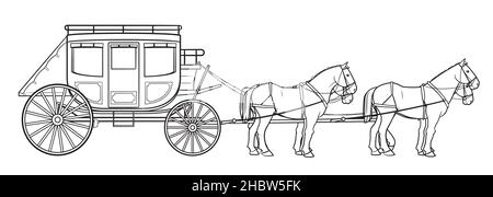 Illustration de Stagecoach avec quatre chevaux. Illustration de Vecteur