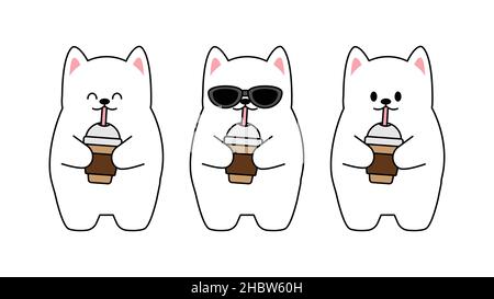 Collection de différents petits chats mignons sur fond blanc.Ensemble de kawaii de personnages animaux drôle de conception dans le style de dessin animé.Chat. PETAutocollants bébé Illustration de Vecteur