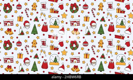 Motif répétitif sans couture avec symboles Noël et bonne année.Dans un style traditionnel vintage pour carte postale, tissu, bannière, modèle pour Illustration de Vecteur