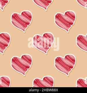 Cœur abstrait rose rouge sur fond beige.Cœur rouge.Motif vectoriel transparent.Bonne Saint Valentin fond.Attributs de jour de Saint-Valentin Illustration de Vecteur
