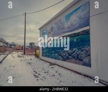 peinture d'un paysage de mer sur le côté d'un bâtiment Banque D'Images