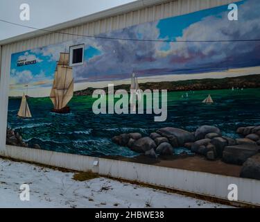 peinture d'un paysage de mer sur le côté d'un bâtiment Banque D'Images