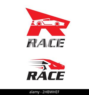 R Racing car thème logo ensemble basé sur la lettre. Illustration de Vecteur