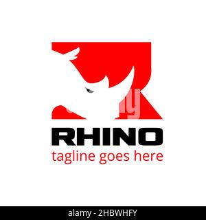 Illustration vectorielle initiale du symbole R à la tête de Rhino dans un style d'espace négatif. Un symbole sportif audacieux parfait pour l'identité de la marque, le logo ou un Illustration de Vecteur
