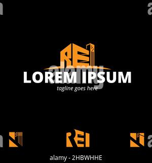 LE vecteur de symbole REI initial basé sur une lettre est défini dans les concepts de construction ou de forme de propriété Illustration de Vecteur