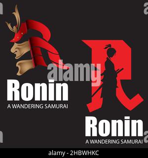 Logo R, icône R en forme de lettre errant l'espadon japonais ou le guerrier Ronin Illustration de Vecteur