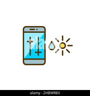 Contrôle de l'humidité et de la température via l'interface du smartphone.Icône de couleur de contour pixel Perfect, modifiable Illustration de Vecteur