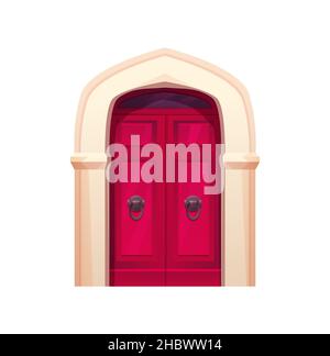 Porte en bois rouge avec vue avant de l'arche.Entrée ou porte.Illustration vectorielle. Illustration de Vecteur