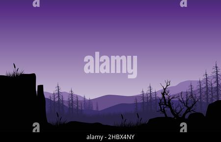Magnifique paysage naturel depuis la vue sur la montagne la nuit.Illustration vectorielle Illustration de Vecteur