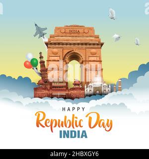 Joyeux jour de la république de l'Inde salutations. Vecteur illustration design. Illustration de Vecteur