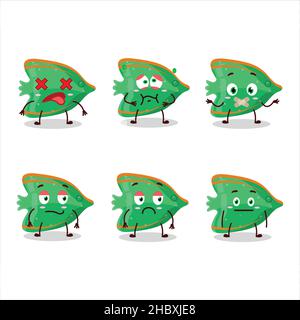 Personnage de dessin animé en bonbons vert poisson avec expression de corde.Illustration vectorielle Illustration de Vecteur