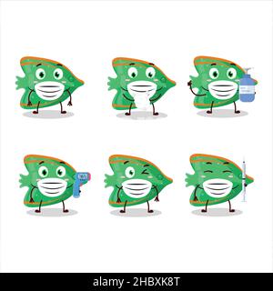 Une photo de poisson vert bonbons délicieux dessin animé style rester en bonne santé pendant une pandémie.Illustration vectorielle Illustration de Vecteur