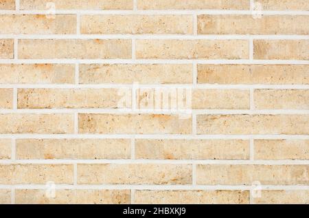 L'arrière-plan et la texture du mur sont doublés de briques oblongues beige clair avec des rayures et des taches dans un style rétro. Banque D'Images