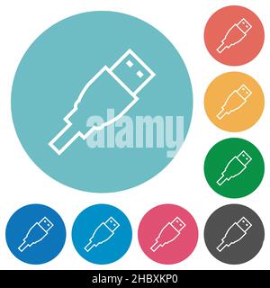 La fiche USB présente des icônes blanches plates sur des arrière-plans de couleur ronde Illustration de Vecteur