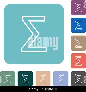 Le symbole de somme contour des icônes plates blanches sur des arrière-plans carrés de couleur arrondie Illustration de Vecteur