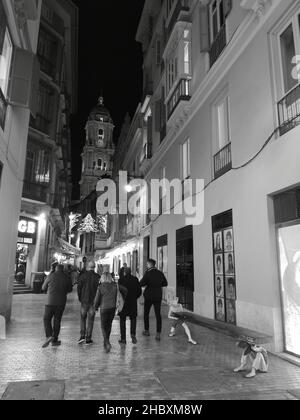 Malaga, noël 2021, rue piétonne dans le centre-ville.Andalousie, Espagne. Banque D'Images