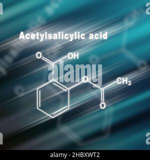 Acide acétylsalicylique, aspirine, Formule chimique structurale fond futuriste Banque D'Images