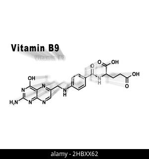 Vitamine B9, acide folique, formule chimique structurale sur fond blanc Banque D'Images