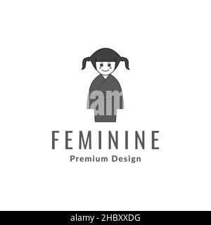 fille dessin animé féminin avec robe logo kimono design vecteur graphique symbole icône signe illustration idée créative Illustration de Vecteur