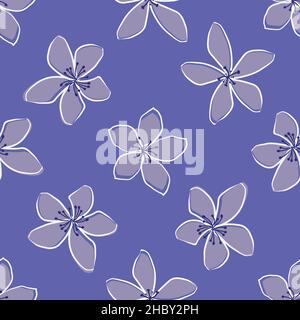 Fond de motif fleuri façon vectorielle Jasmine sans couture.Art ligne têtes de fleurs dessinées à la main, fleur, pétales.Décor monochrome periwinkle violet Illustration de Vecteur